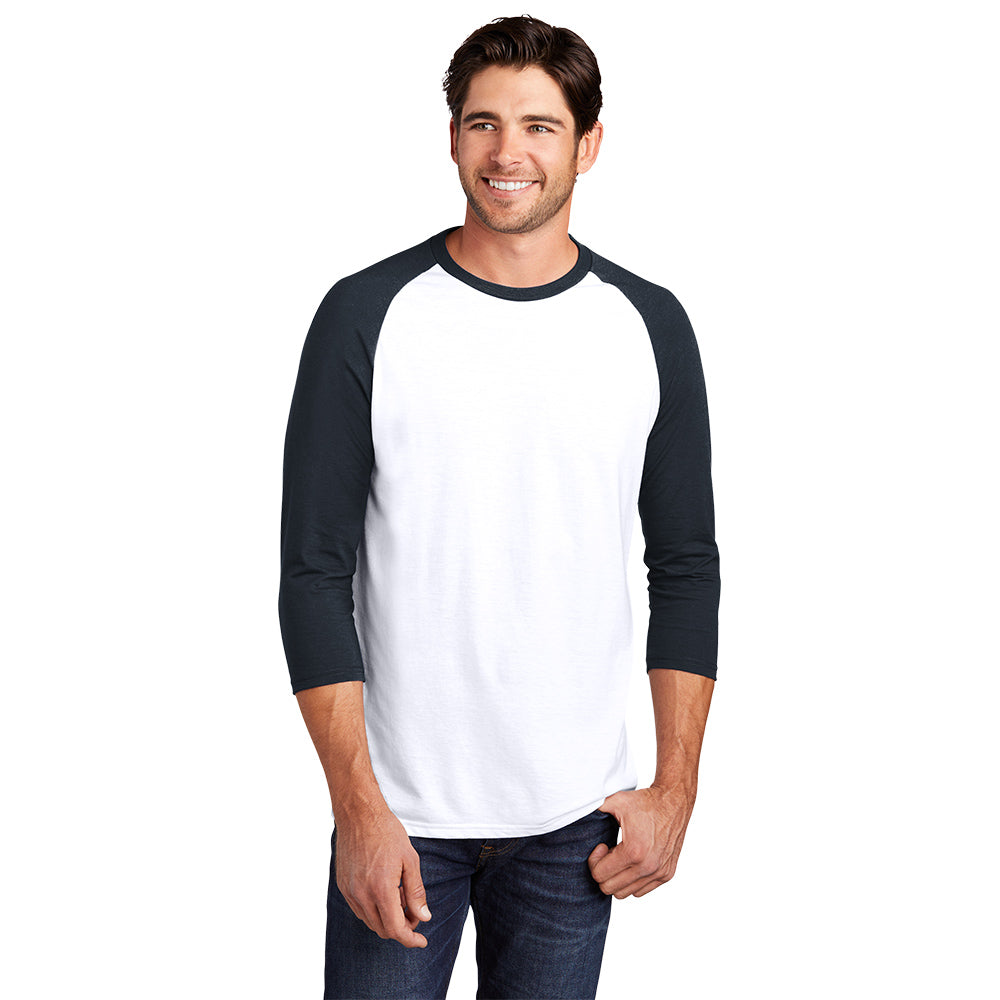 model in district perfect tri 3/4 sleeve raglan tee new navy white