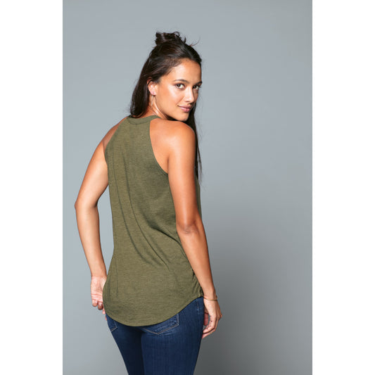 model in district womens perfect tri rocker tank back military green frost