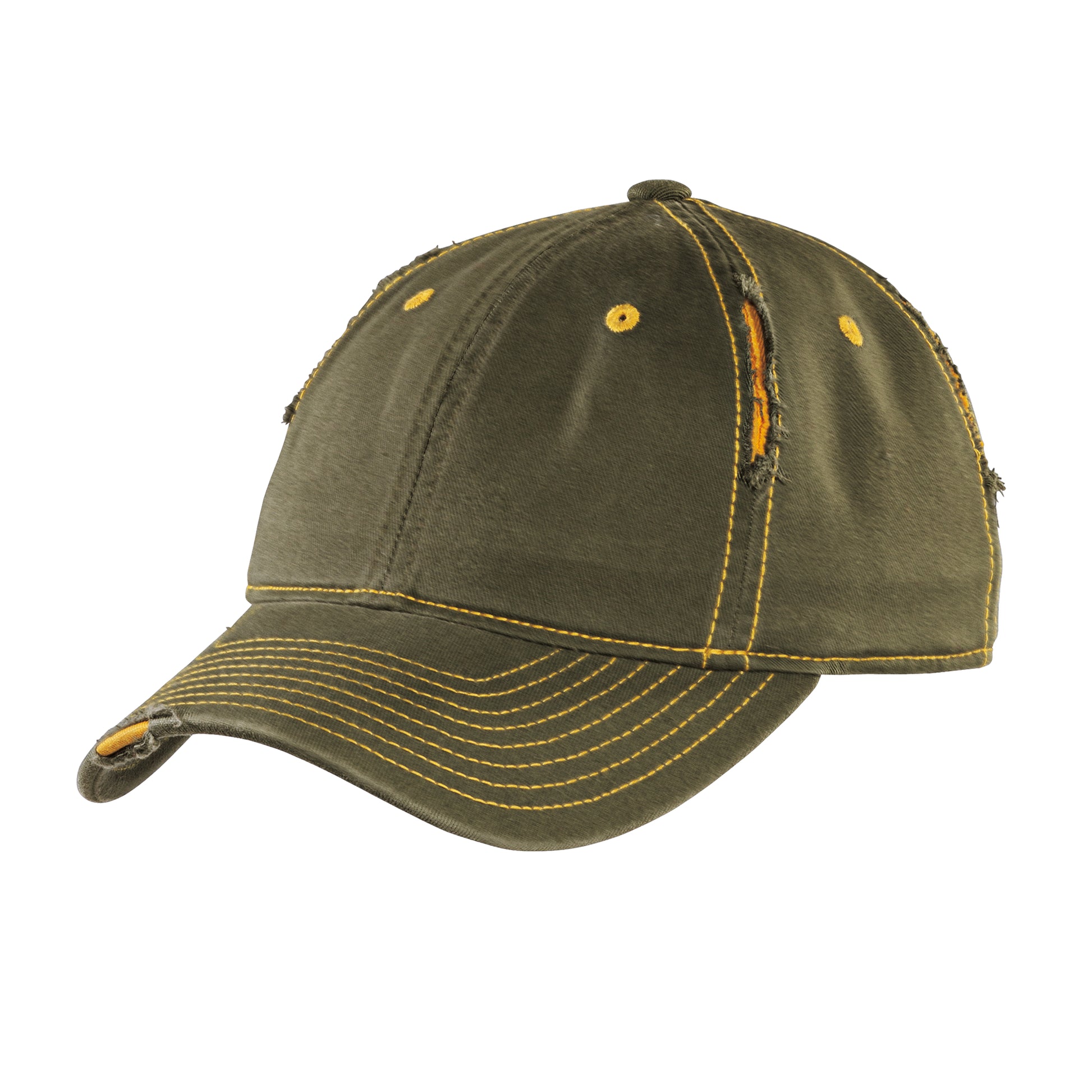 district rip & distressed cap army gold