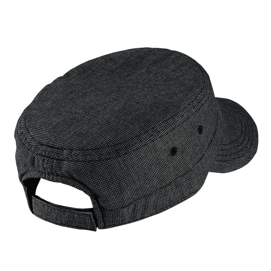 district houndstooth military hat back black charcoal