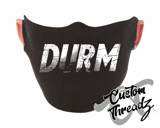 black face mask with durm nc DTG printed design