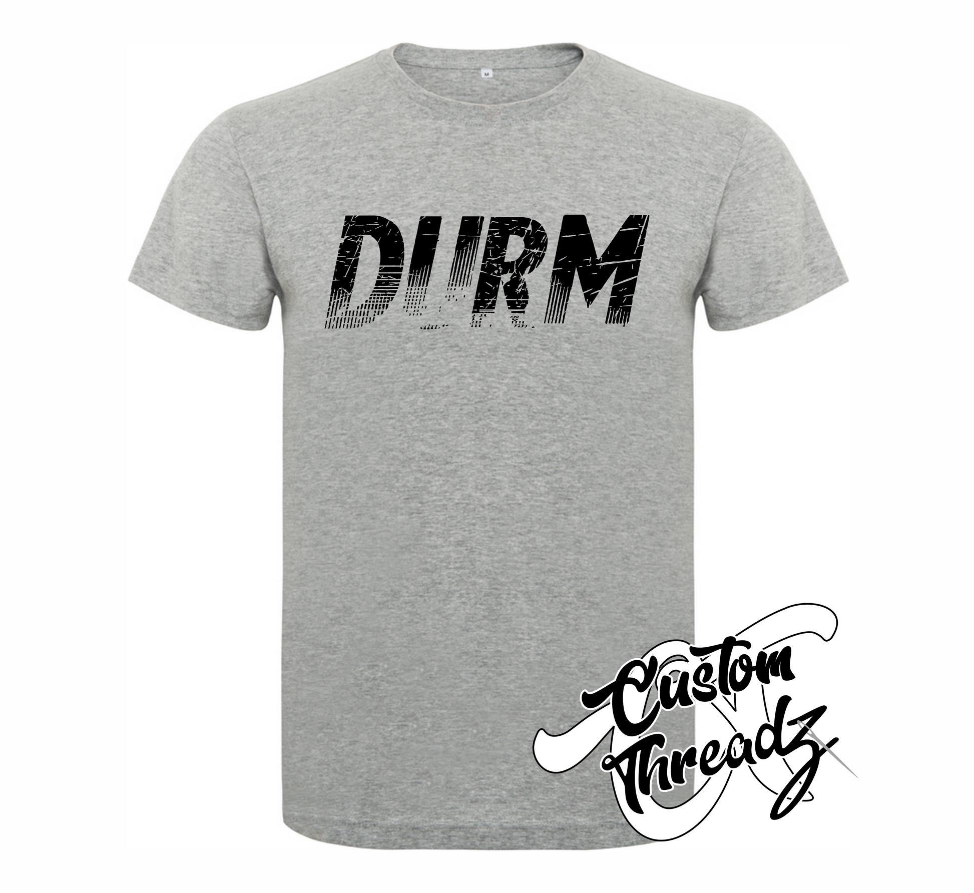 athletic heather grey tee with durm durham nc DTG printed design