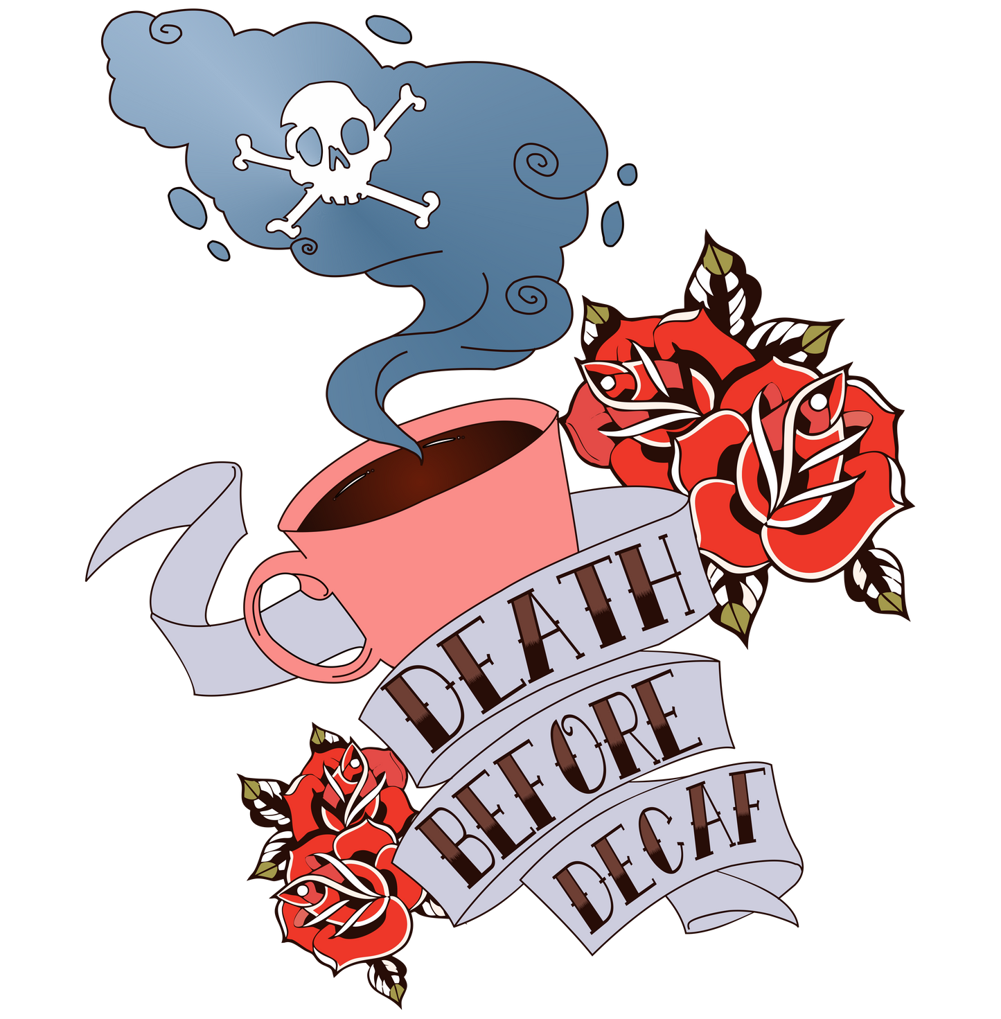 death before decaf coffee DTG design graphic
