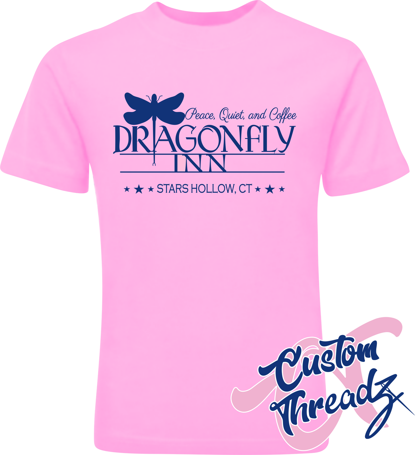pink tee with dragonfly inn gilmore girls DTG printed design