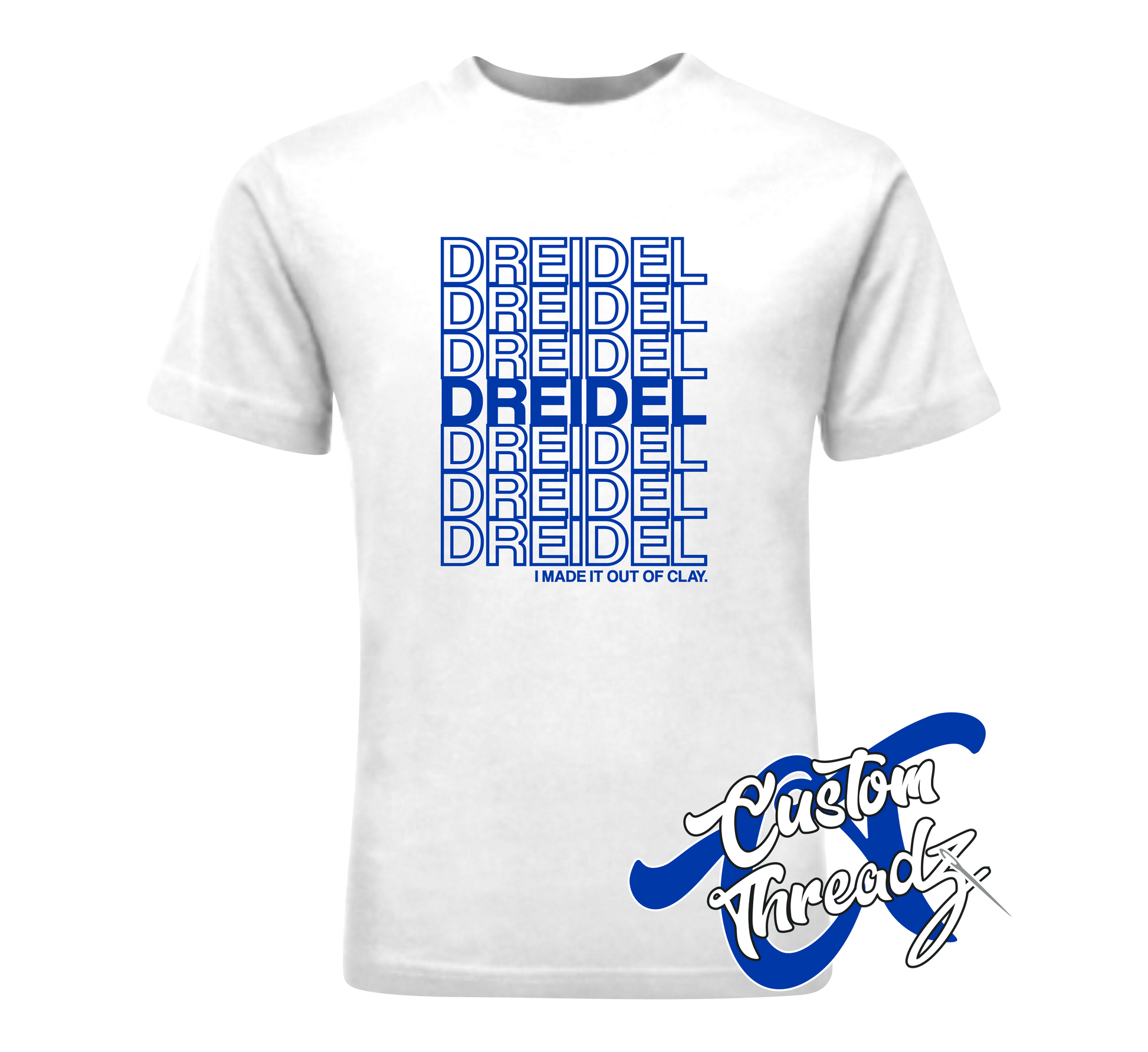 white tee with hanukkah dreidel DTG printed design