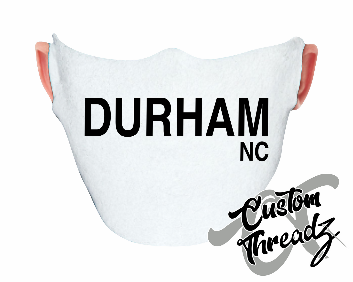 white face mask with durham nc DTG printed design