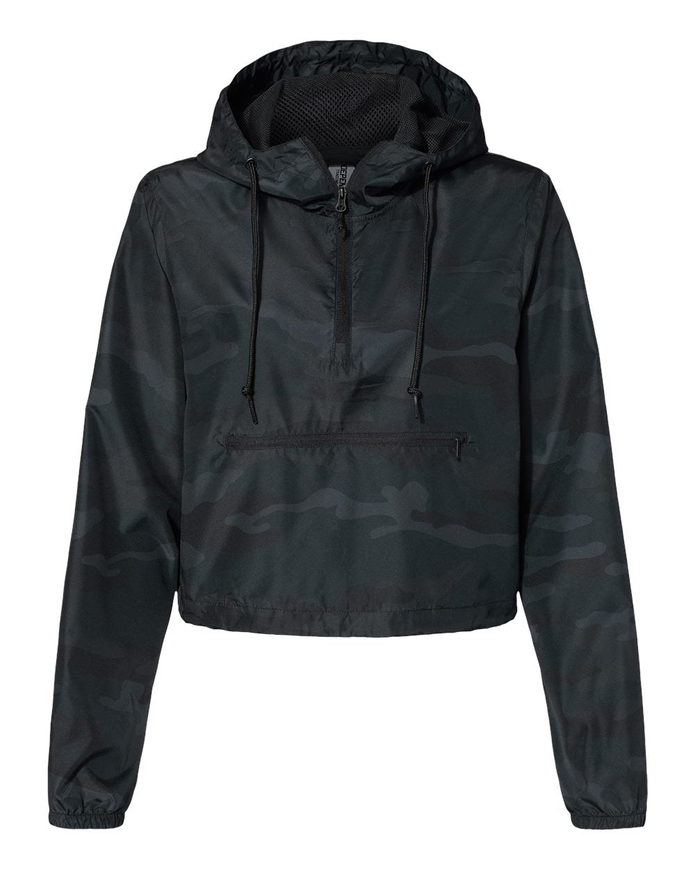 independent trading co womens 1/4-zip crop windbreaker black camo