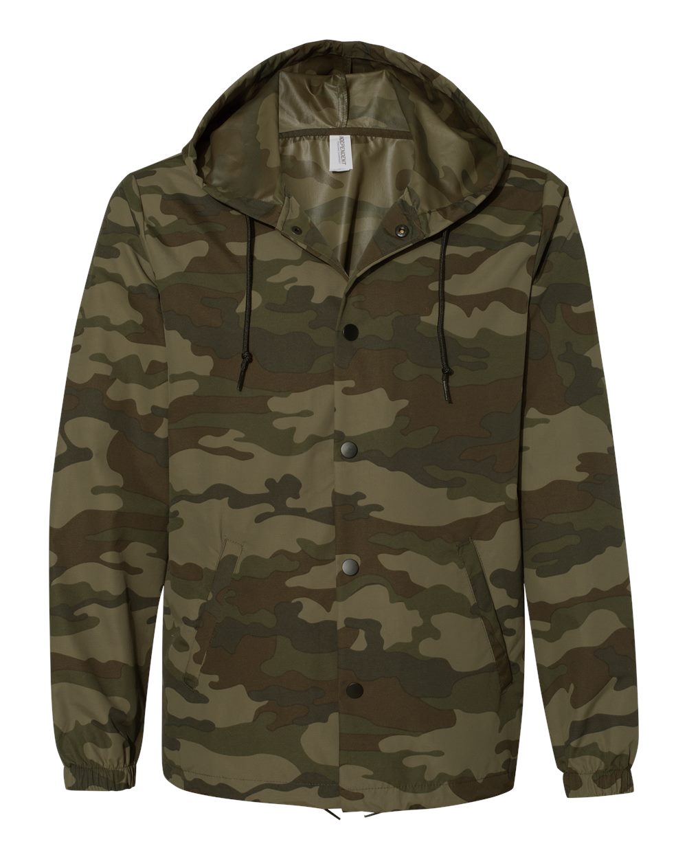 independent trading co hooded windbreaker coachs jacket forest camo