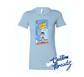 light blue womens tee with easy mac mac miller macaroni and cheese box DTG printed design