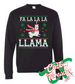 black crewneck sweatshirt christmas fa la llama DTG printed design