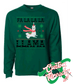 green crewneck sweatshirt christmas fa la llama DTG printed design