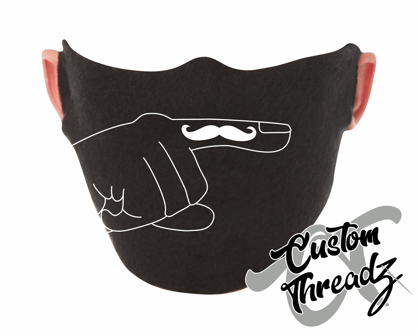 black face mask with a left finger mustache DTG printed design