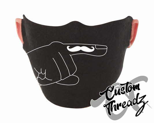 black face mask with a left finger mustache DTG printed design