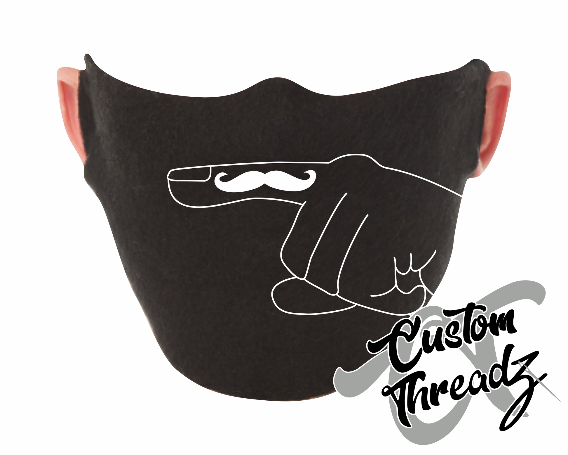 black face mask with a right finger mustache DTG printed design
