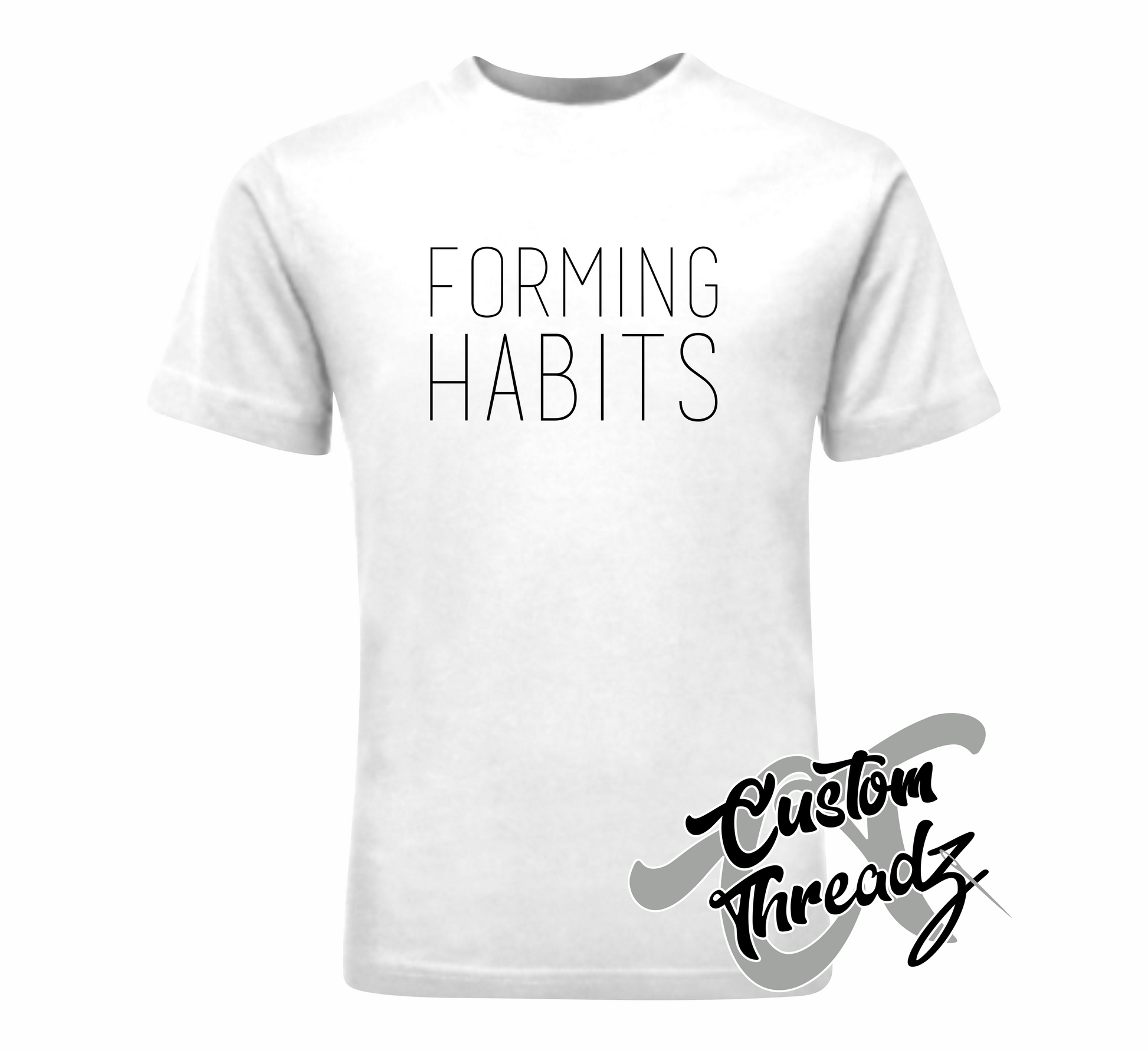 white tee with forming habits DTG printed design