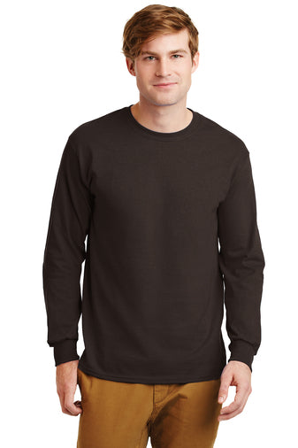 gildan ultra cotton long sleeve t-shirt dark chocolate