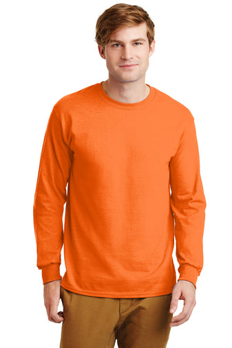 gildan ultra cotton long sleeve t-shirt safety orange