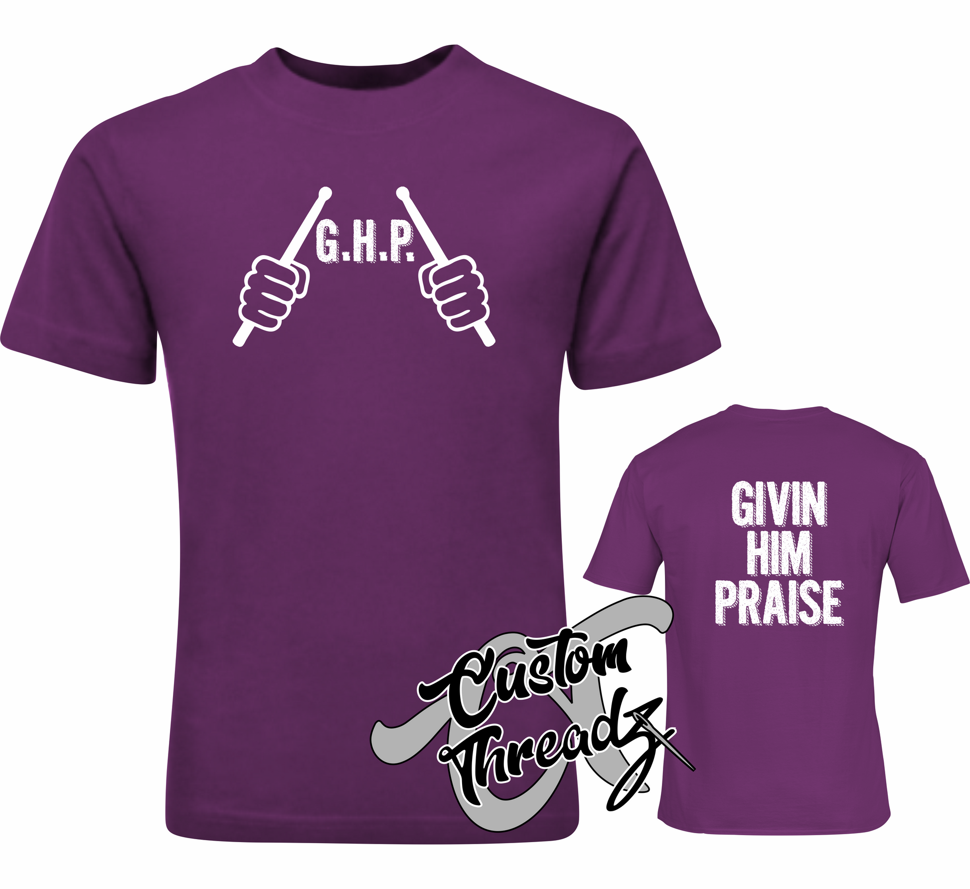 giving him praise drums DTG printed design purple tee