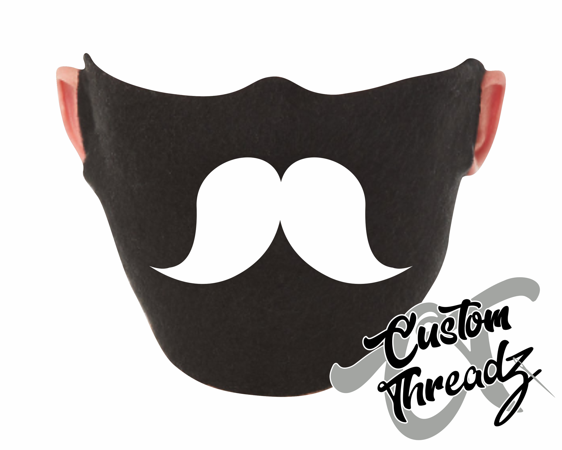 black face mask with handlebar mustache DTG printed design