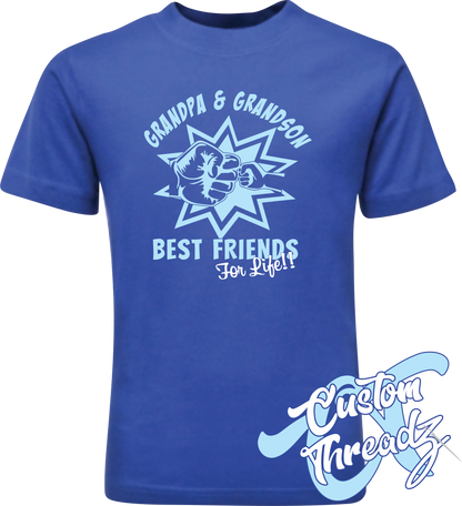 royal blue youth tee with grandpa and grandson best friends for life fist pounding DTG printed design