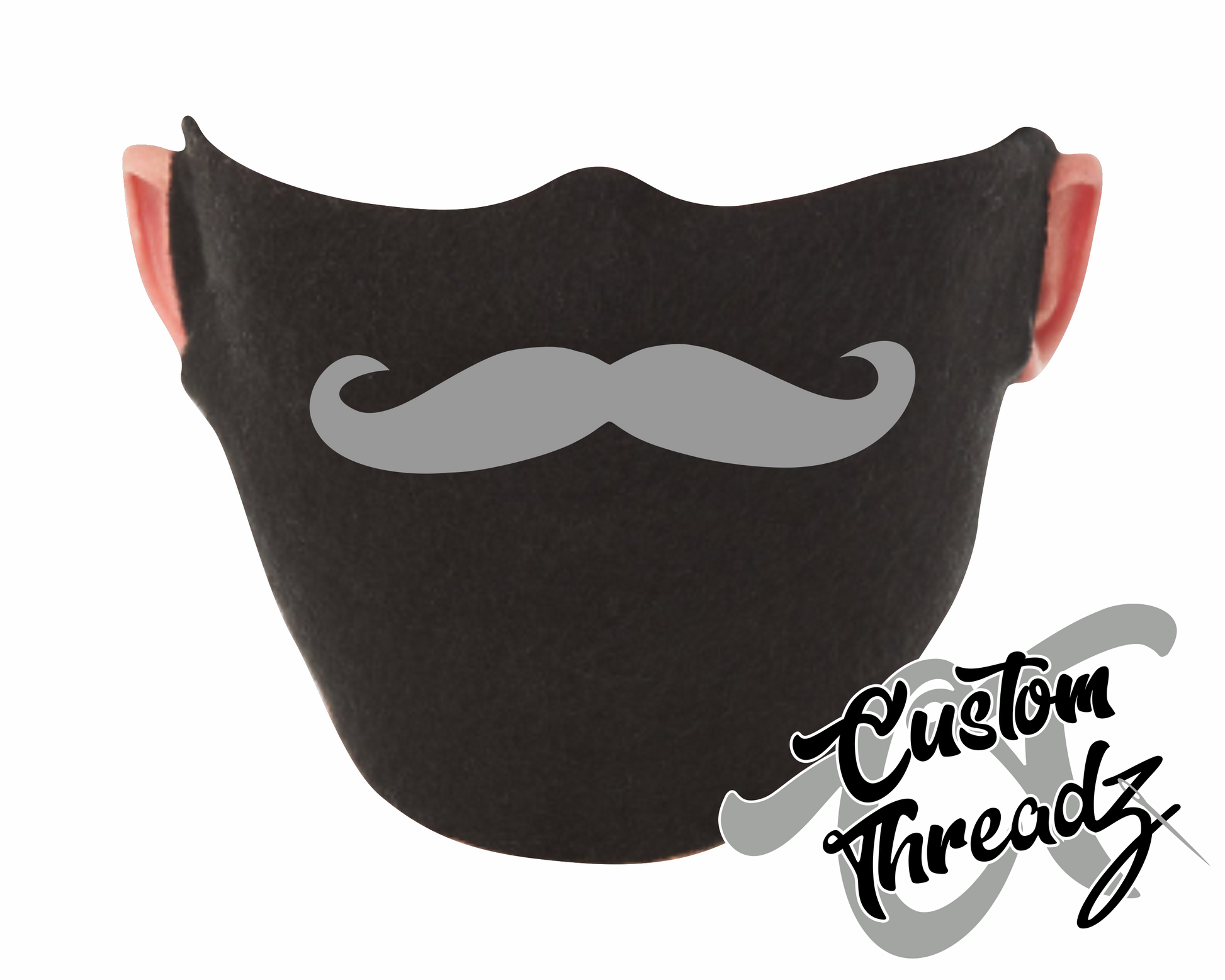 black face mask with grey mustache DTG printed design