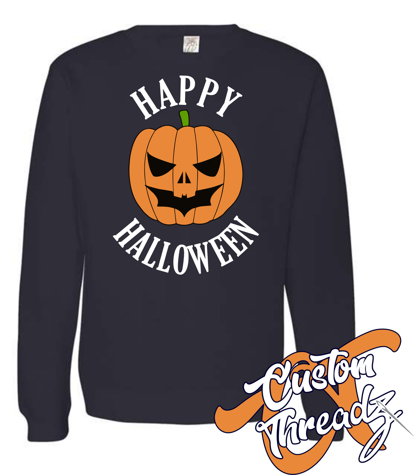 navy crewneck sweatshirt happy halloween DTG printed design