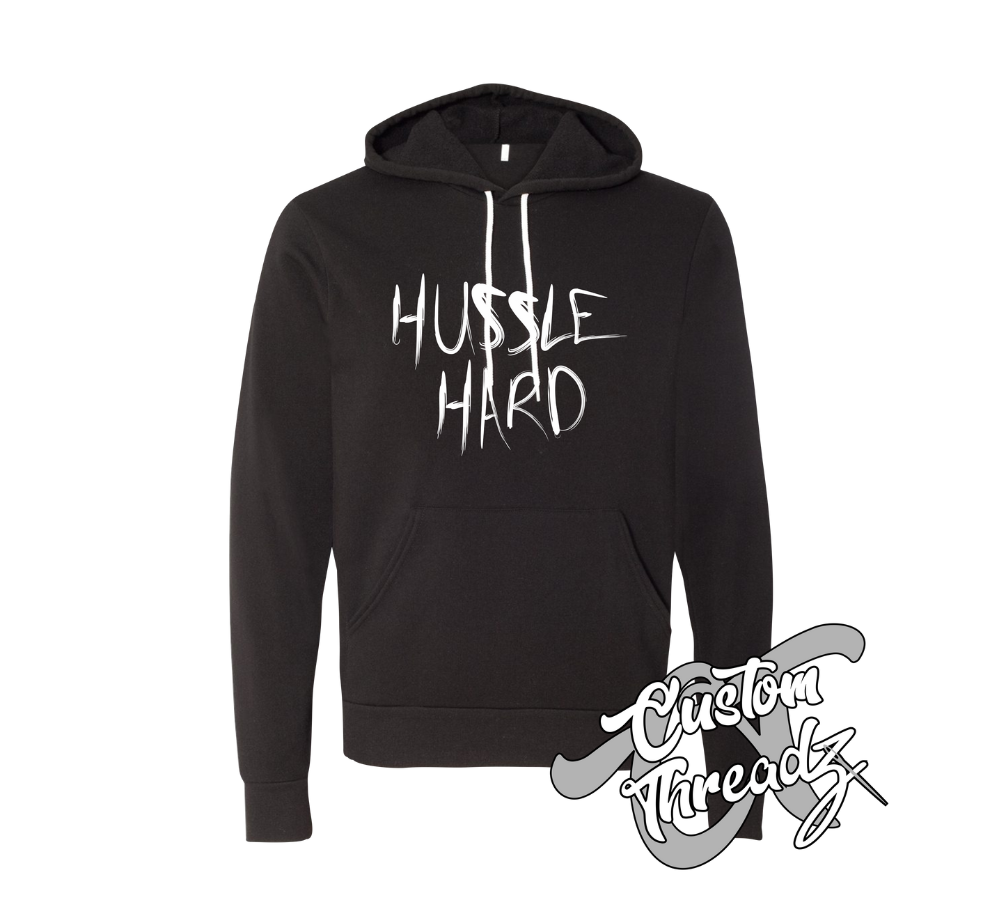 black hoodie with hussle hard nipsey hussle DTG printed design