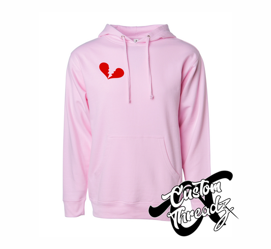 light pink hoodie with broken heart heartbreaker DTG printed design