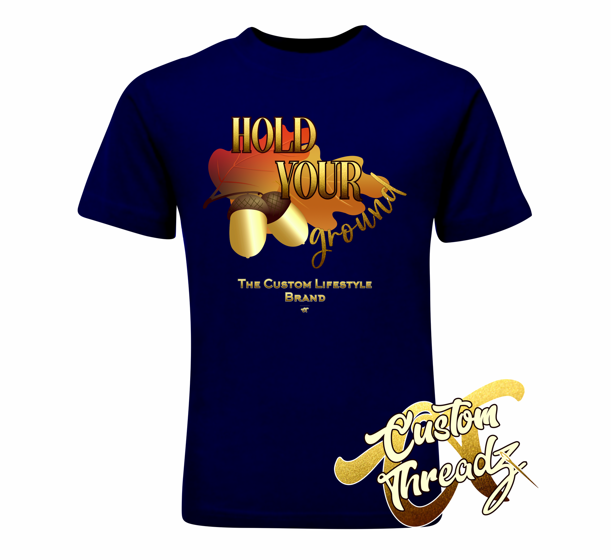 navy tee with hold your ground fall autumn DTG printed design