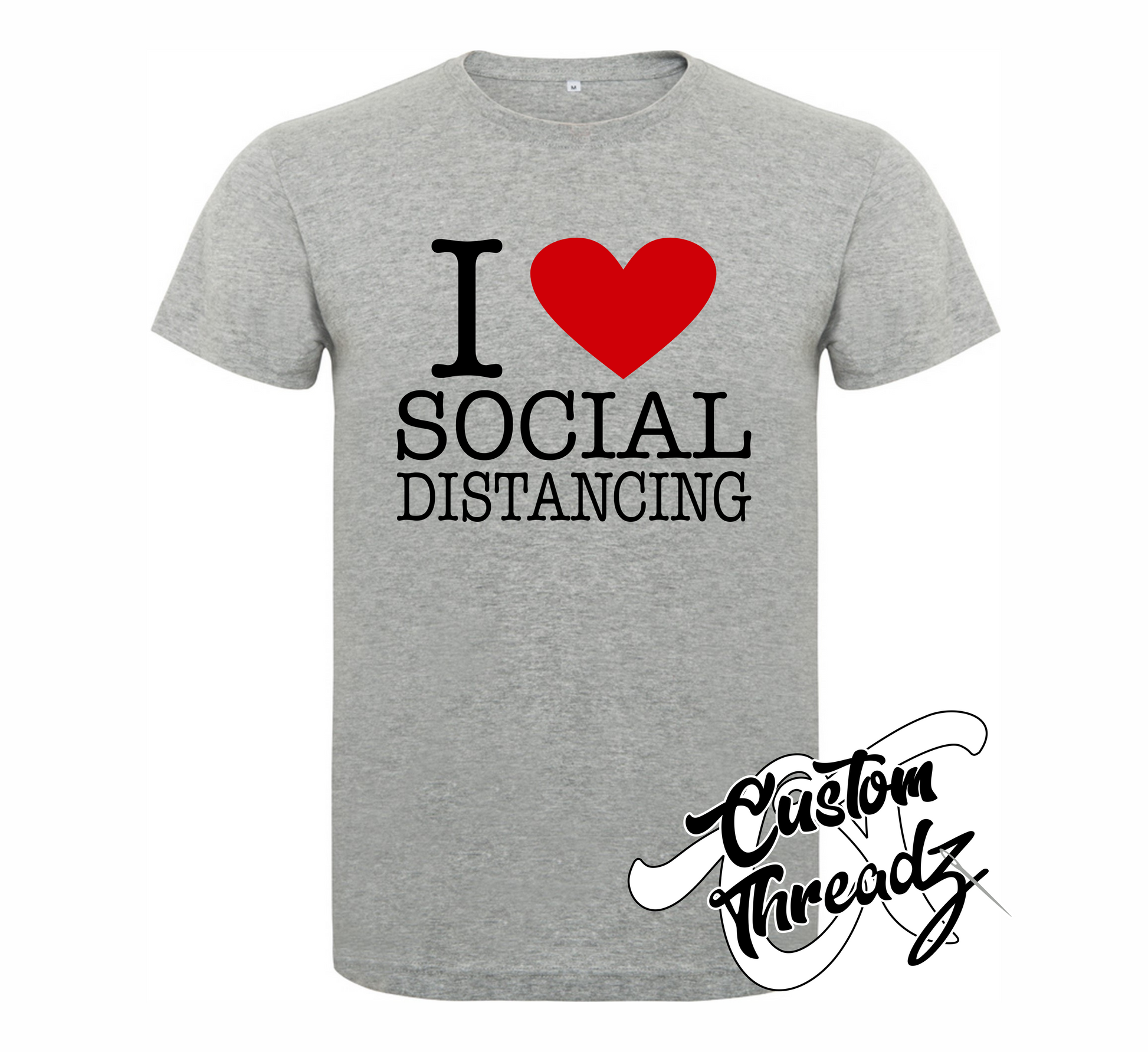athletic heather grey tee with i heart social distancing DTG printed design