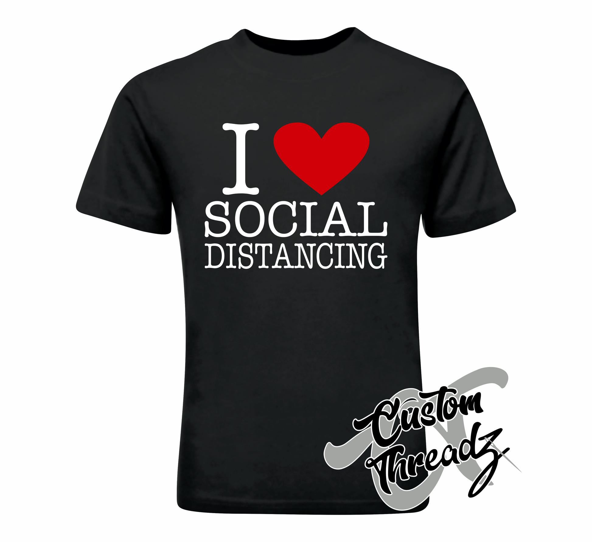 black tee with i heart social distancing DTG printed design