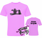 lilac tee with just skate shadow of skateboarder putting headphones on skateboard DTG printed design