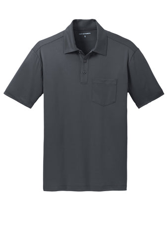 port authority silk touch pocket polo steel grey