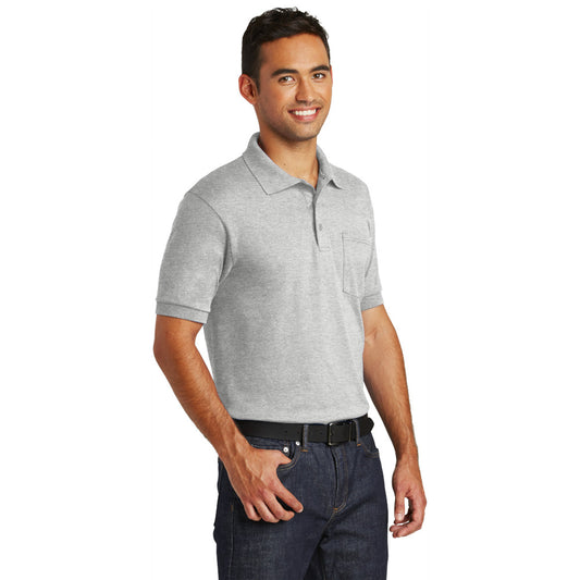 male model wearing port & company knit pocket polo in ash