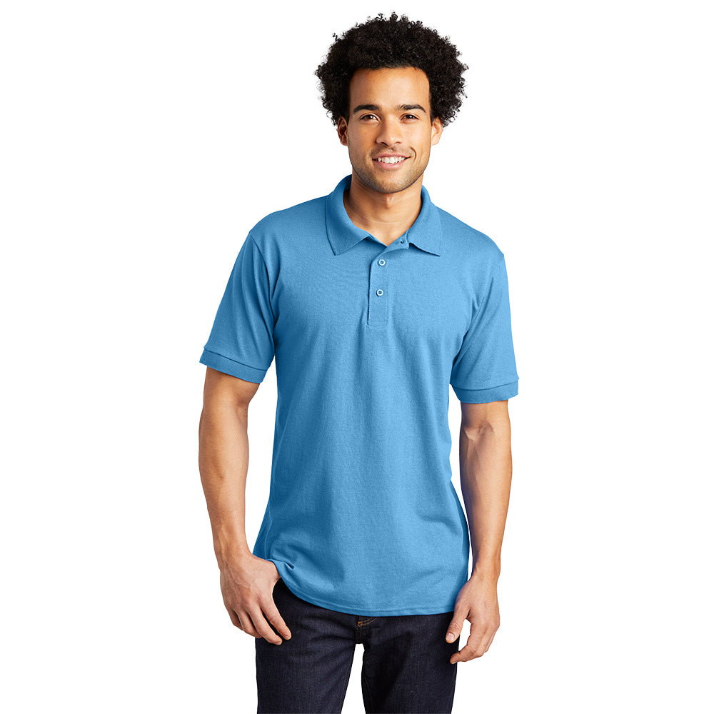male model wearing port & company tall knit polo in aquatic blue