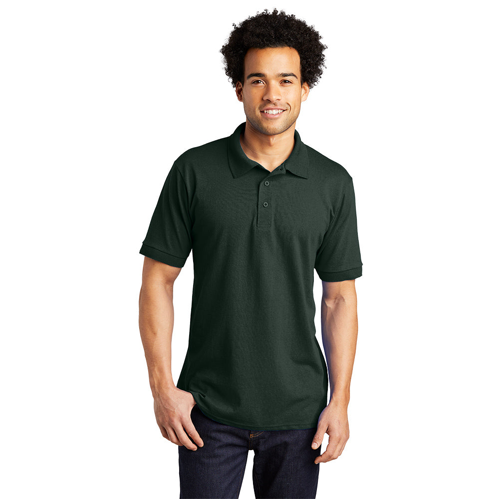 male model wearing port & company tall knit polo in dark green