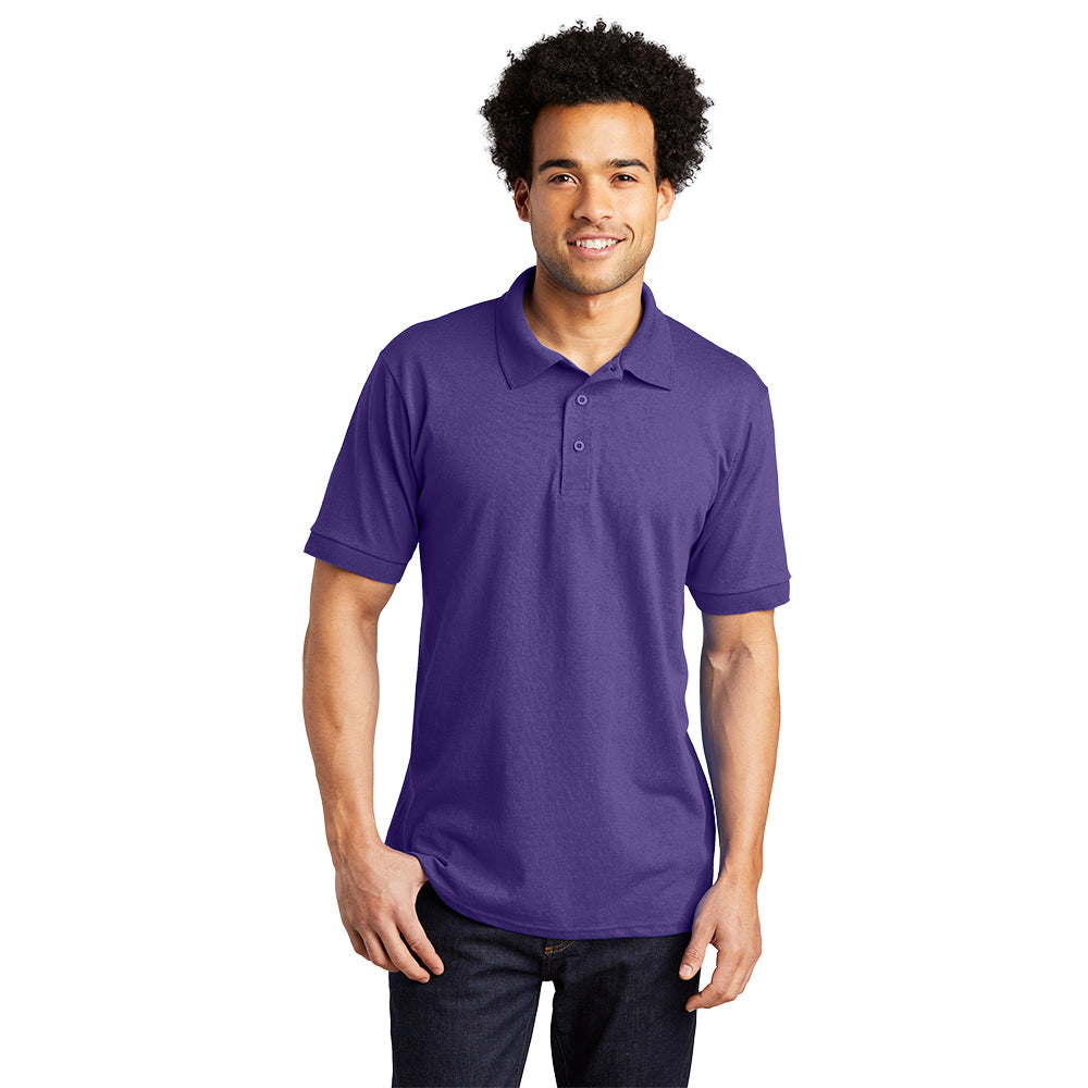 male model wearing port & company tall knit polo in purple