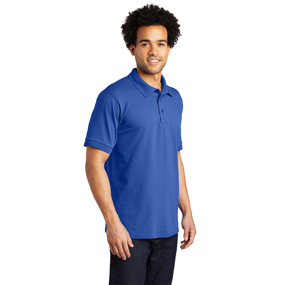 male model wearing port & company tall knit polo in royal