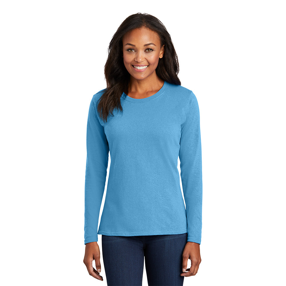 port & company womens cotton long sleeve t-shirt aquatic blue