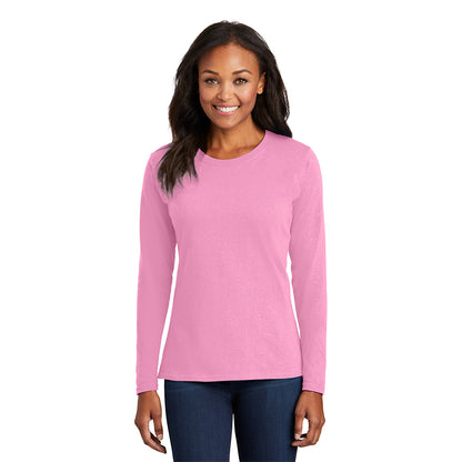 port & company womens cotton long sleeve t-shirt candy pink