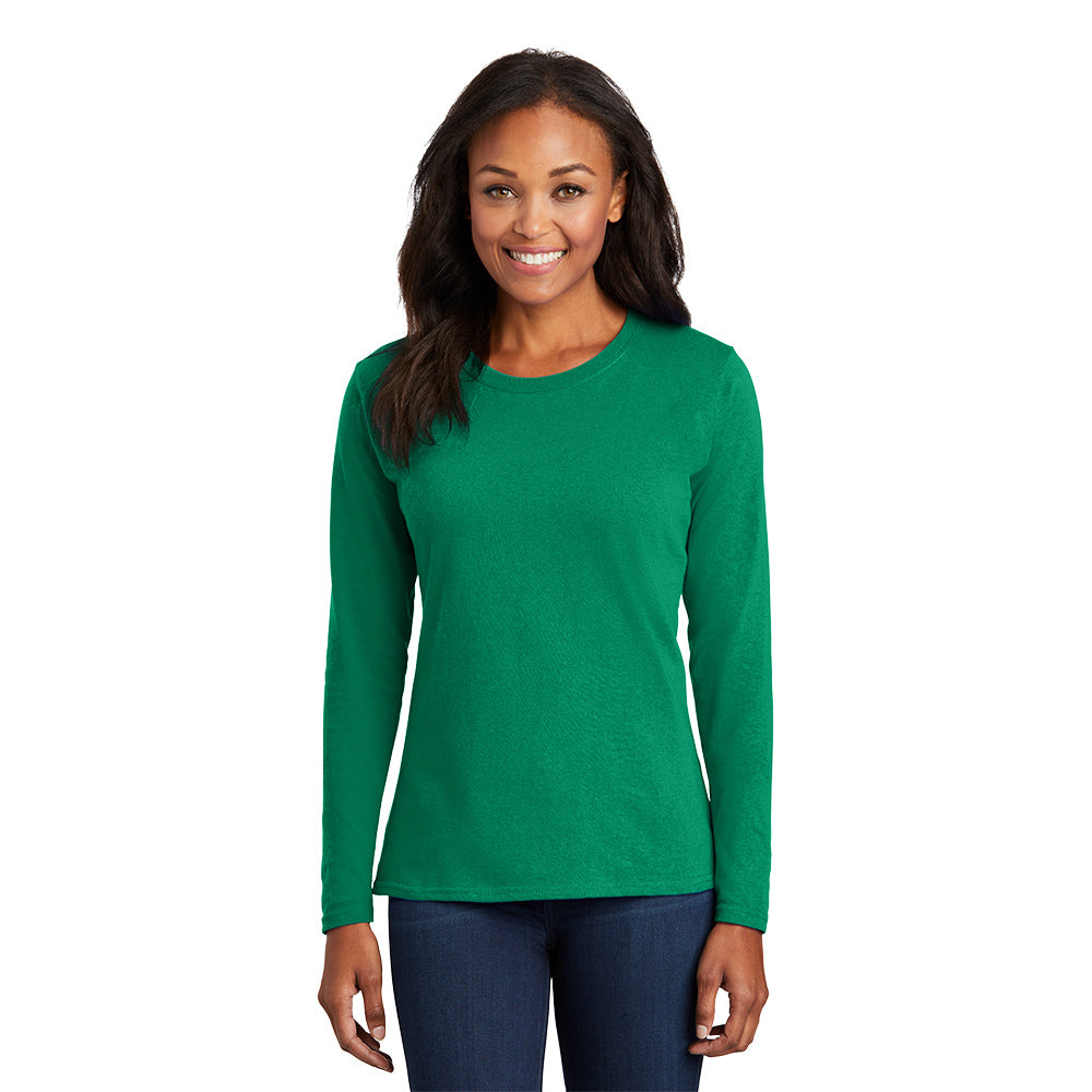 port & company womens cotton long sleeve t-shirt kelly green