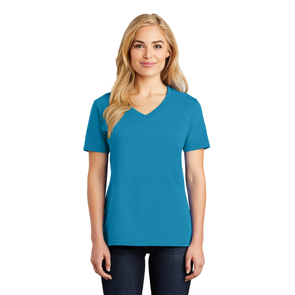 port & company womens cotton v-neck t-shirt neon blue