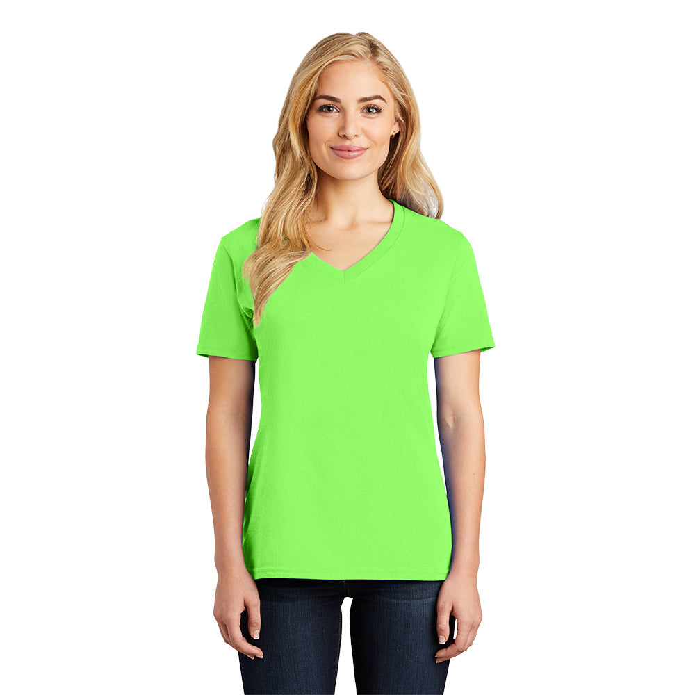 port & company womens cotton v-neck t-shirt neon green