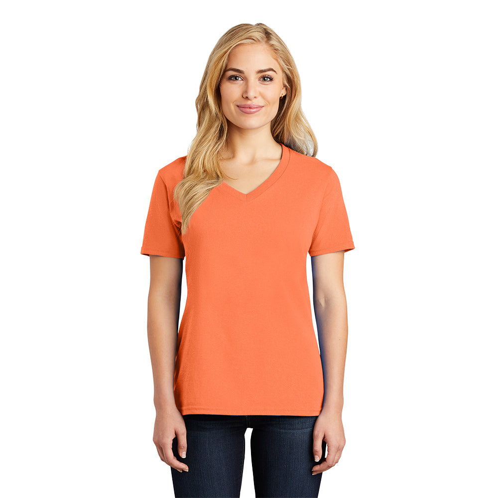 port & company womens cotton v-neck t-shirt neon orange
