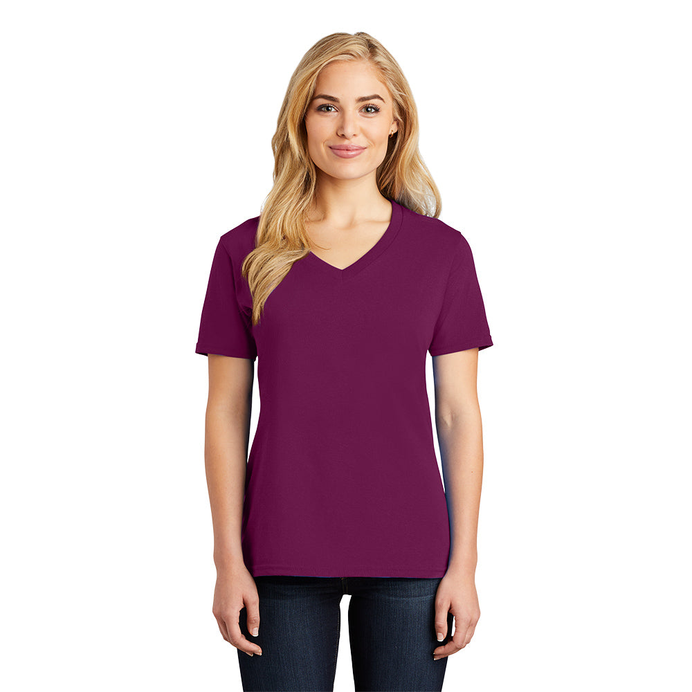 port & company womens cotton v-neck t-shirt raspberry
