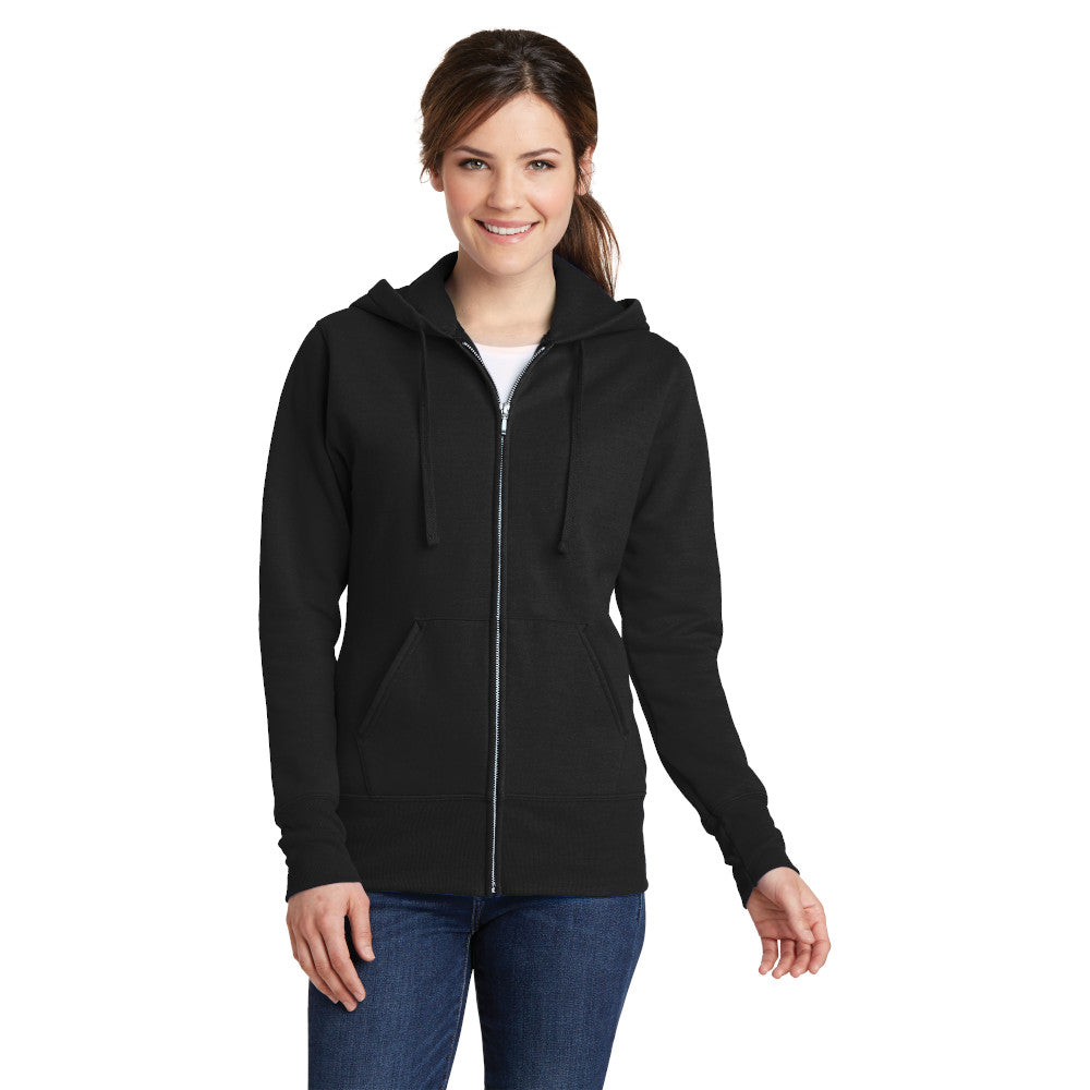 model wearing port & company womens full-zip hoodie in jet black
