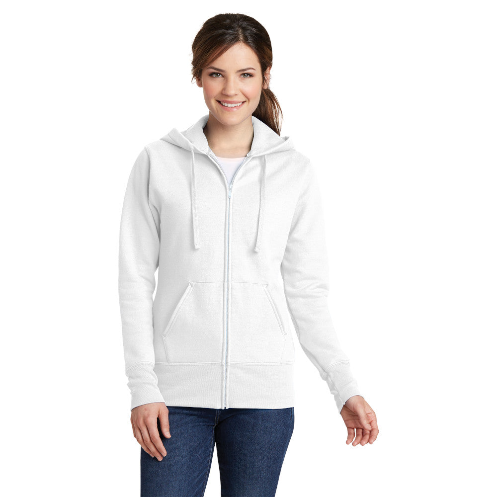 model wearing port & company womens full-zip hoodie in white