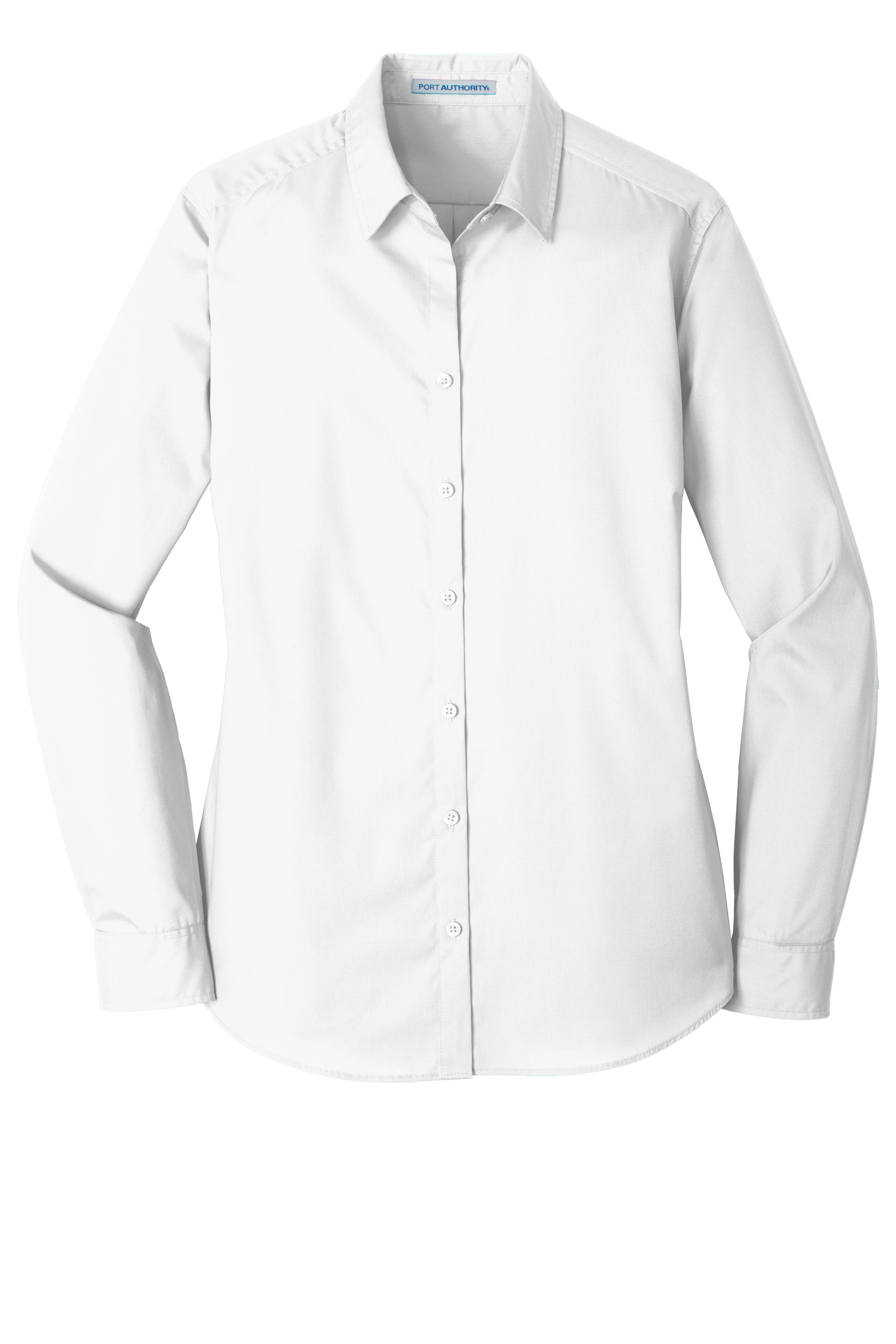 port authority womens long sleeve poplin shirt white