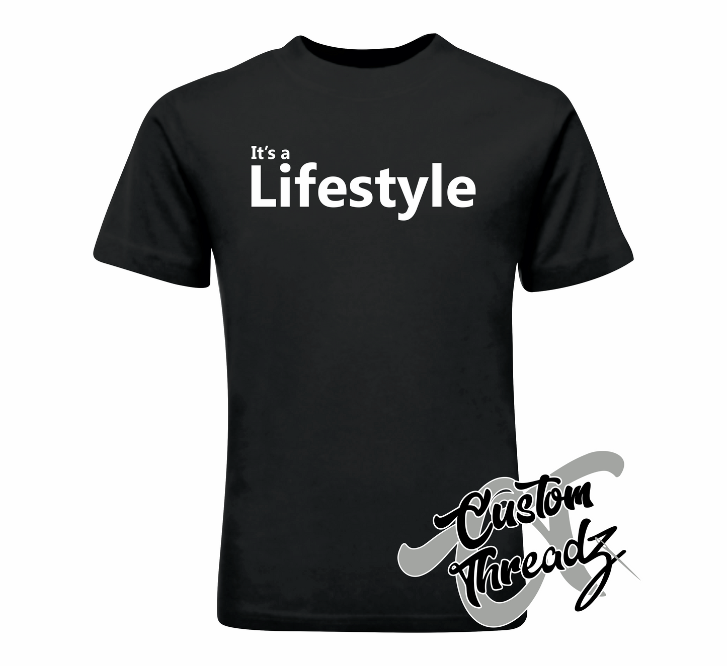 black tee with its a lifestyle DTG printed design