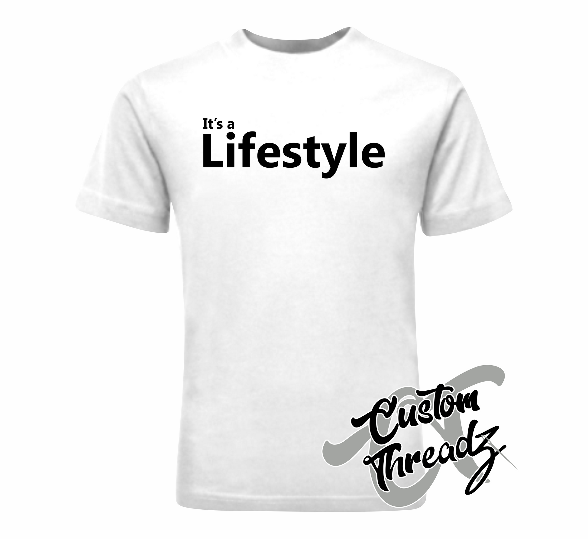 white tee with its a lifestyle DTG printed design